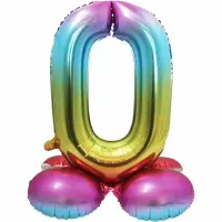 Stand Folienballon Regenbogen Zahl 0 40cm
