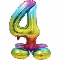 Stand Folienballon Regenbogen Zahl 4 40cm