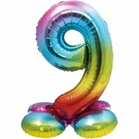 Stand Folienballon Regenbogen Zahl 9 40cm