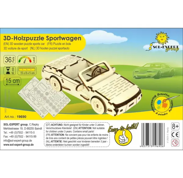 3D-Holzpuzzle Sportwagen Cabrio
