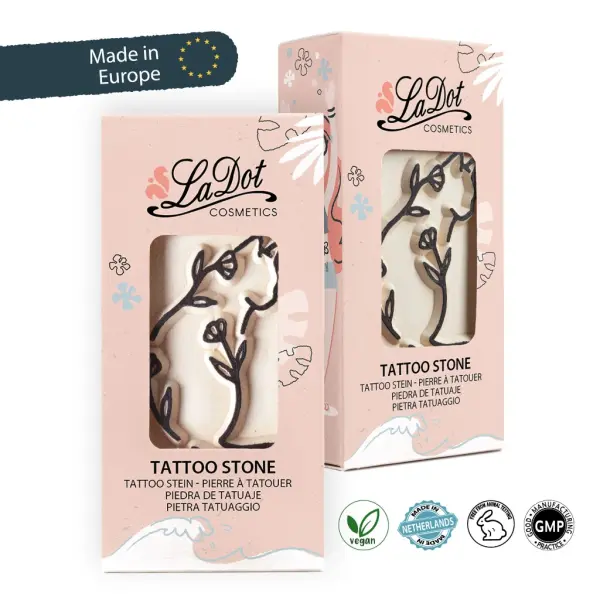 Tattoo Stone M Blumen Katze