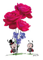 Postkarte Apic Marienkäfer Rosen & Veilchen