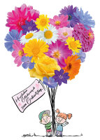 Postkarte Apic Herzblumenstrauß Geburtstag