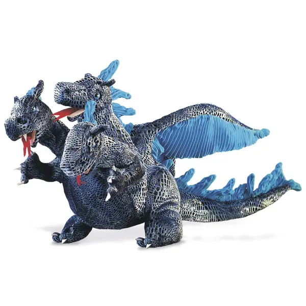 Dreiköpfiger Drache blau, Handpuppe
